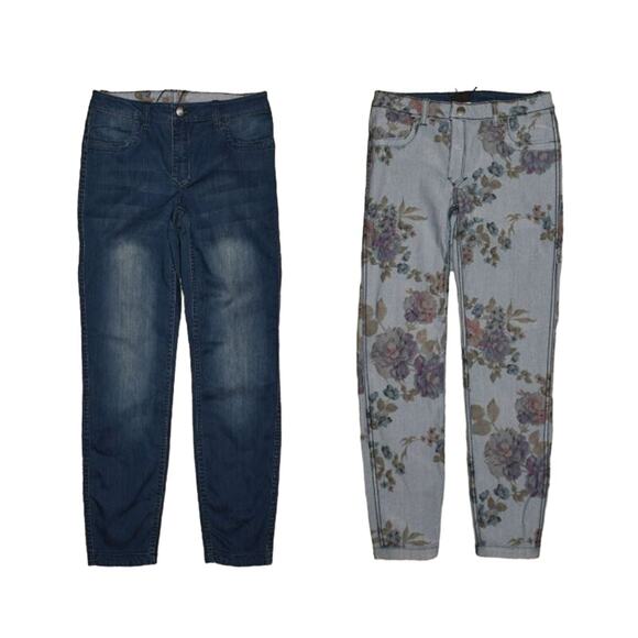 WOMEN WITH CONTROL‎ NEW $64 Reversible Slim Ankle Jean Indigo Floral 4P - Picture 1 of 6